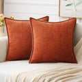 MIULEE Pack of 2 Fall Couch Throw Pillow Covers 16x16 Inch Rust Farmhouse Decorative Pillow Covers with Stitched Edge Soft Chenille Solid Dyed Pillow Covers for Sofa Bed Living Room