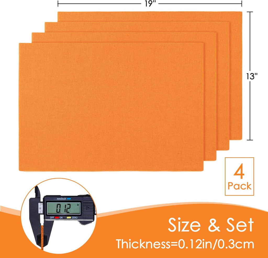 MANSPHIL Orange Cloth Placemats Set of 4, Washable Thick Faux Linen Place Mats Heat Resistant Double Layer Table Mats for Dining Kitchen, 13x19 Inch