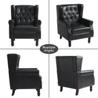 High Back Accent Chair,Upholstered Faux Leather Wingback Armchair with Solid Wood Legs for Small Spaces,Comfy Single Sofa Chair for Living Room,Bedroom,Office-Black