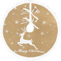 36 Inch Christmas Tree Skirt, Burlap Linen Color Christmas Rustic Tree Skirt with Elk Deer and White Snowflake Printed for Holiday Party Xmas Tree Decoration