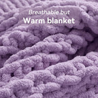 Chunky Knit Throw Blanket, 40''*50'' Knitted Throw Chenille Yarn for Bed Couch, Handmade Light Purple Crochet Big Thick Blanket, Machine Washable Cute Comfy Blanket for Home Decor