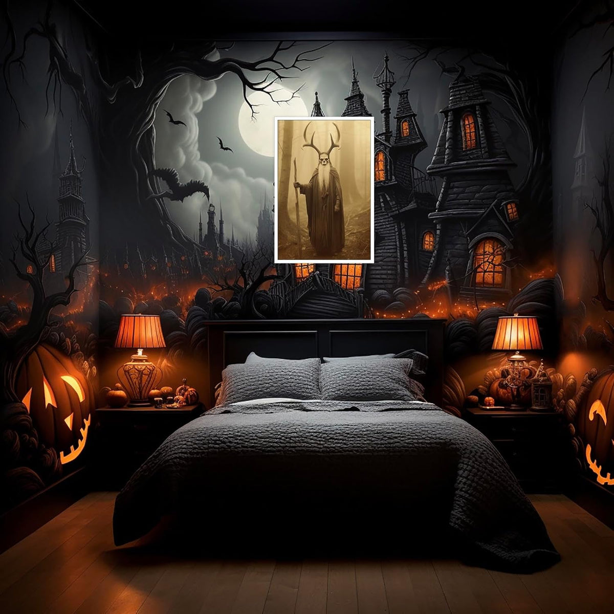 Skeleton Halloween Decor Occult Druid of the Forest Poster Canvas Wall Art Vintage Spooky Print Gothic Room Decor Dark Academia Decorations Bedroom Creepy Skull Picture 24X36inch Unframed