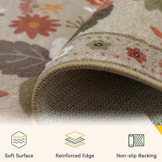RELEANY Floral Washable 4x6 Area Rugs Brown/Brick | Flower Carpet Print Boho - Image 3