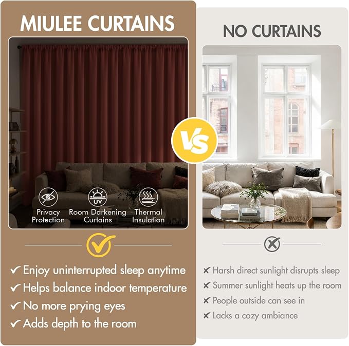 MIULEE 4 Panels Set Terracotta Blackout Curtains 63 Inch Length Bedroom | - Image 8