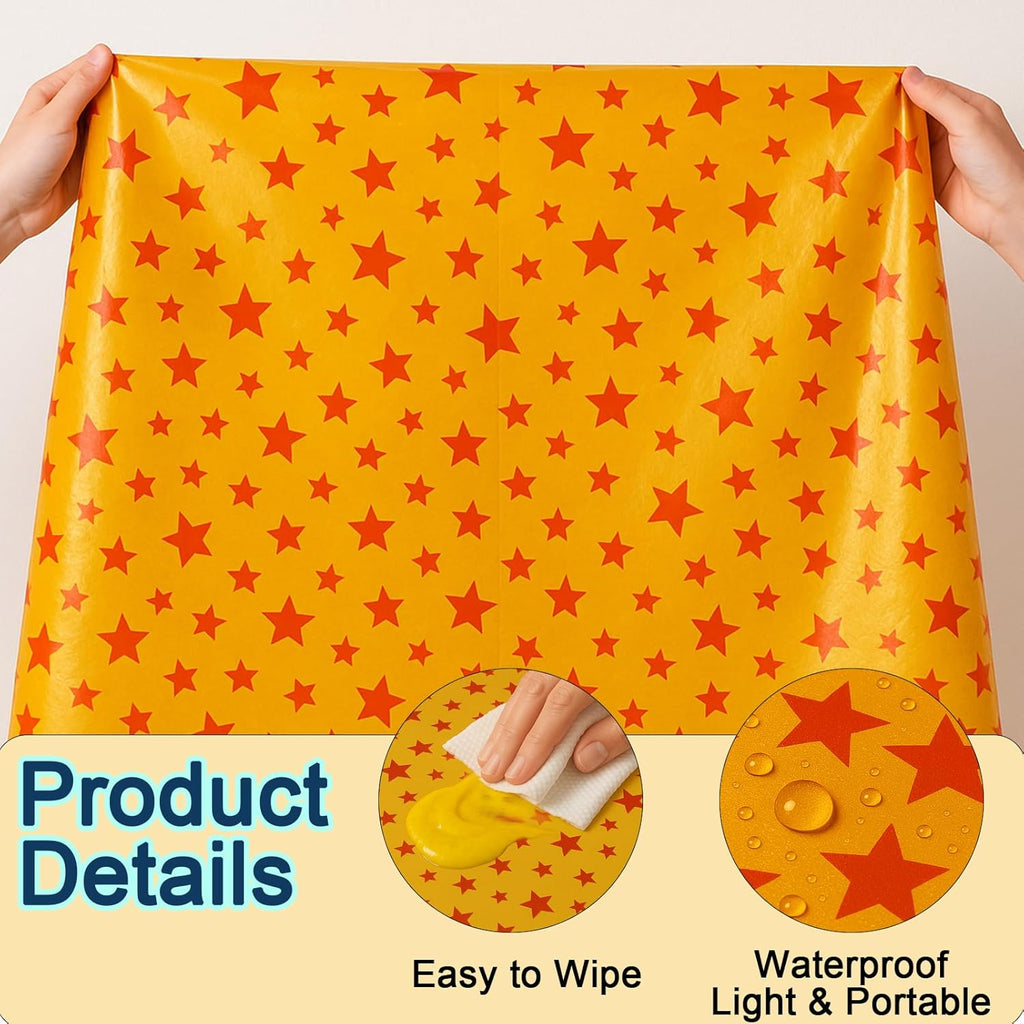 iCius Anime Theme Tablecloths 6-Pack Yellow and Red Stars Print 108"x54" - Disposable Table Covers for Cosplay Birthdays, Vedio Game Themed Party Decor Supplies