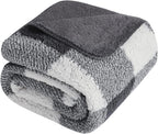 LURKA Checkered Sherpa Fleece Twin-Size Bed Blanket - Extra Thick and Warm Winter Soft Fuzzy Plush Blanket for Couches, Beds & Pets, Smoke Grey, 60x80 Inches