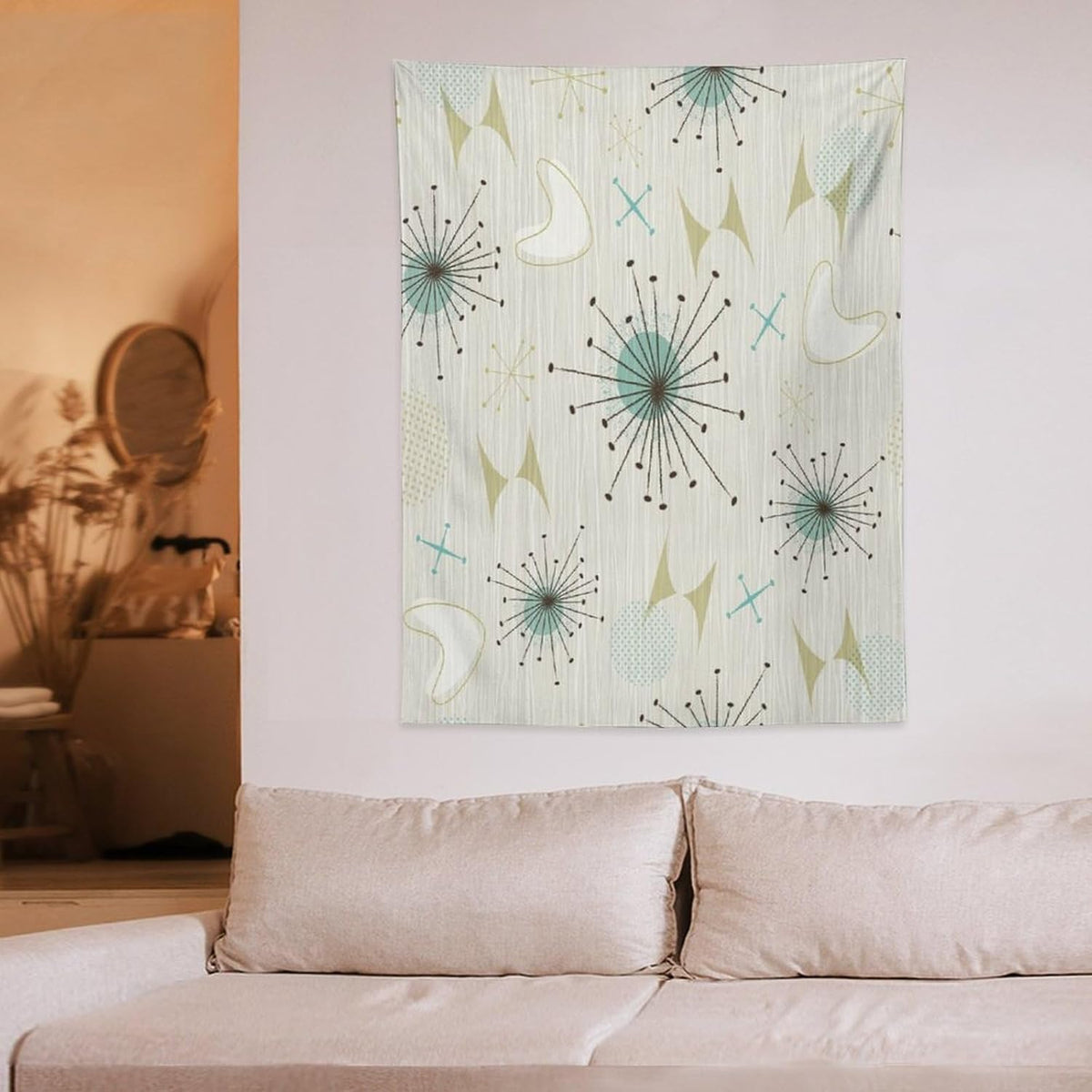 ICMOLYYENLO Boho Medieval Cat Tapestry, Abstract Atomic Starburst Geometric Aesthetic Art Wall Hanging For Bedroom Living Room Dormitory 60x80 Inches