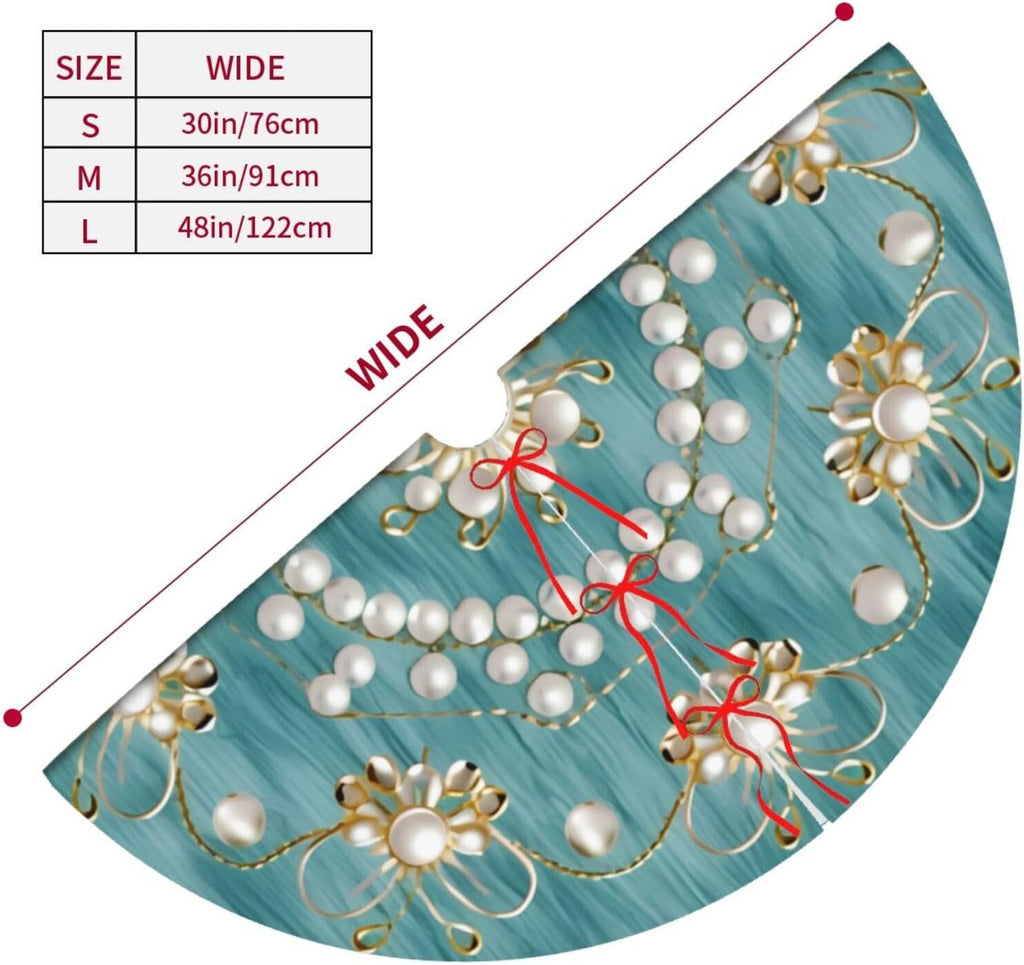 48" Large Christmas Tree Skirt, Elegant Circular Round Shape Turquoise Pattern Tree Mat Base Cover for Xmas Festive Holiday Party Decoration Ornaments