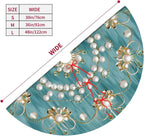 48" Large Christmas Tree Skirt, Elegant Circular Round Shape Turquoise Pattern Tree Mat Base Cover for Xmas Festive Holiday Party Decoration Ornaments