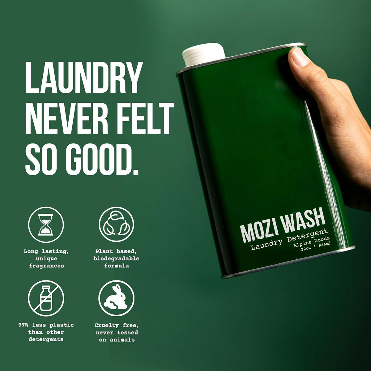 Laundry Detergent Liquid, Alpine Woods- Sandalwood, Pine & Patchouli, 50+ Loads, Concentrated, Non toxic, Plant Based Enzyme Cleaners, Long Lasting Luxury Clean, Cologne Soap for Men, 32 oz