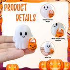 Halloween Ghost Figurines Resin Halloween Table Decorations Cartoon White Spooky Carrying Pumpkin Statue Small Mini Little Ghost Figurine Holiday Table Centerpieces for Home Tabletop Decor