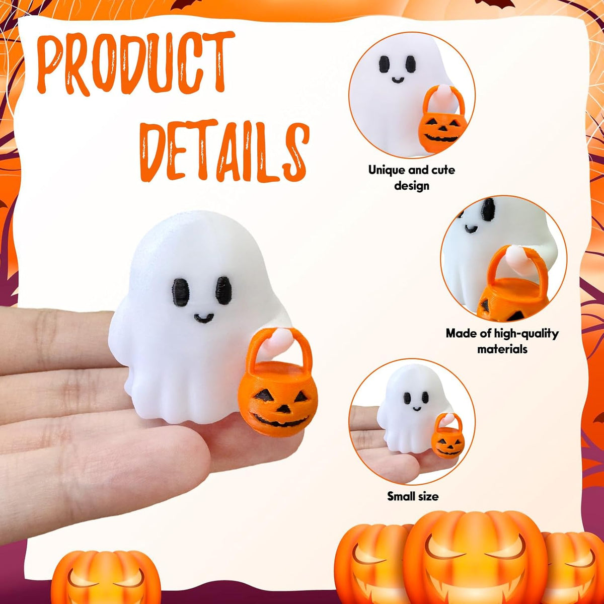 Halloween Ghost Figurines Resin Halloween Table Decorations Cartoon White Spooky Carrying Pumpkin Statue Small Mini Little Ghost Figurine Holiday Table Centerpieces for Home Tabletop Decor