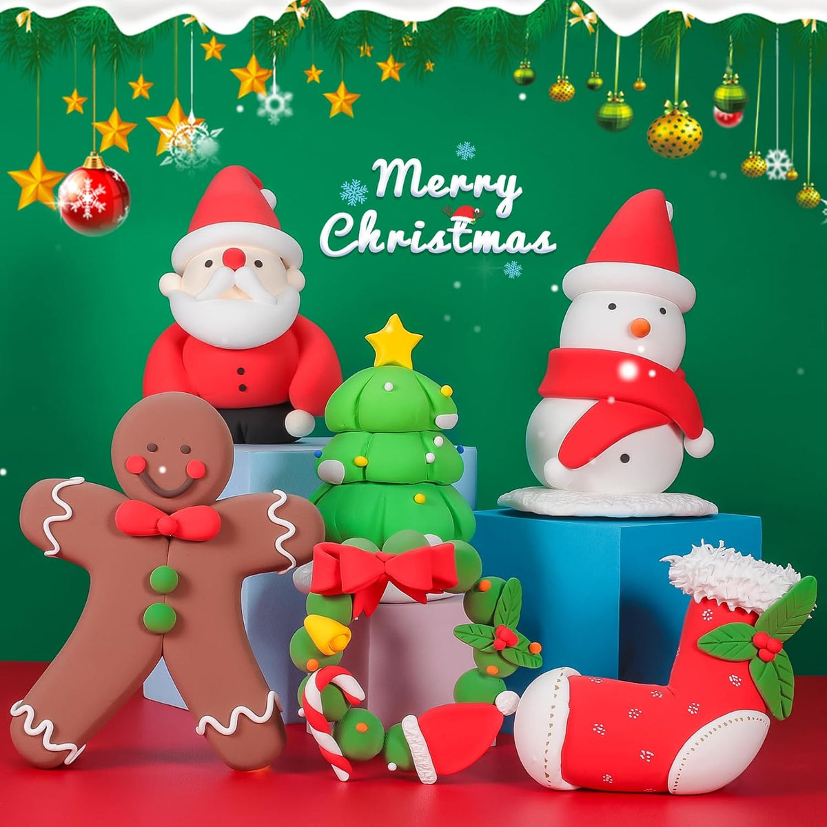 ifergoo Air Dry Clay for Kids - Christmas Modeling Clay Kit, 6 Christmas Molding Designs, Creative Sculpting Activity Kit with Tools & Tutorials, DIY Art Craft Gifts for Girls and Boys