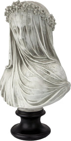 Design Toscano Veiled Maiden Indoor Bust Statue, 9 Inch Wide, 14 Inch Tall, Cast Stone Resin, Antiqued White Finish with a Black Painted Base