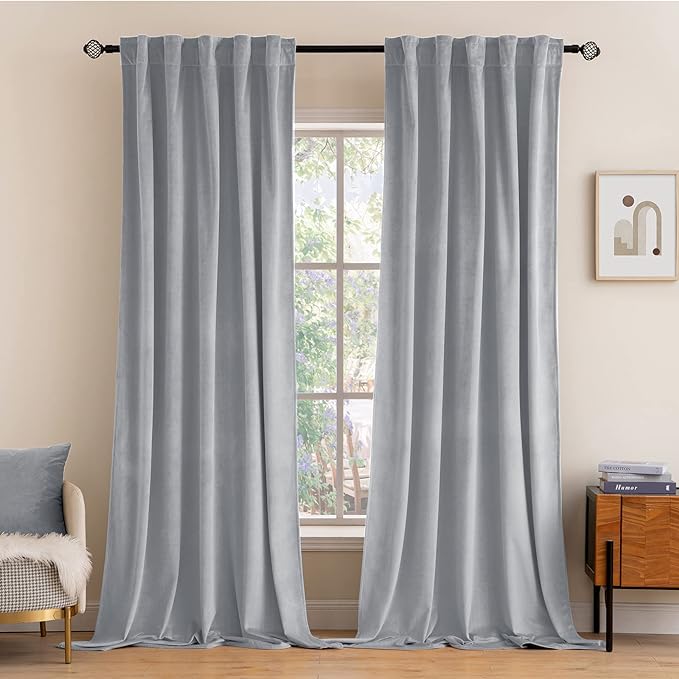 MIULEE Greyish White Velvet Blackout Curtains 52x96 inches 2 Panels | Luxury by MIULEE