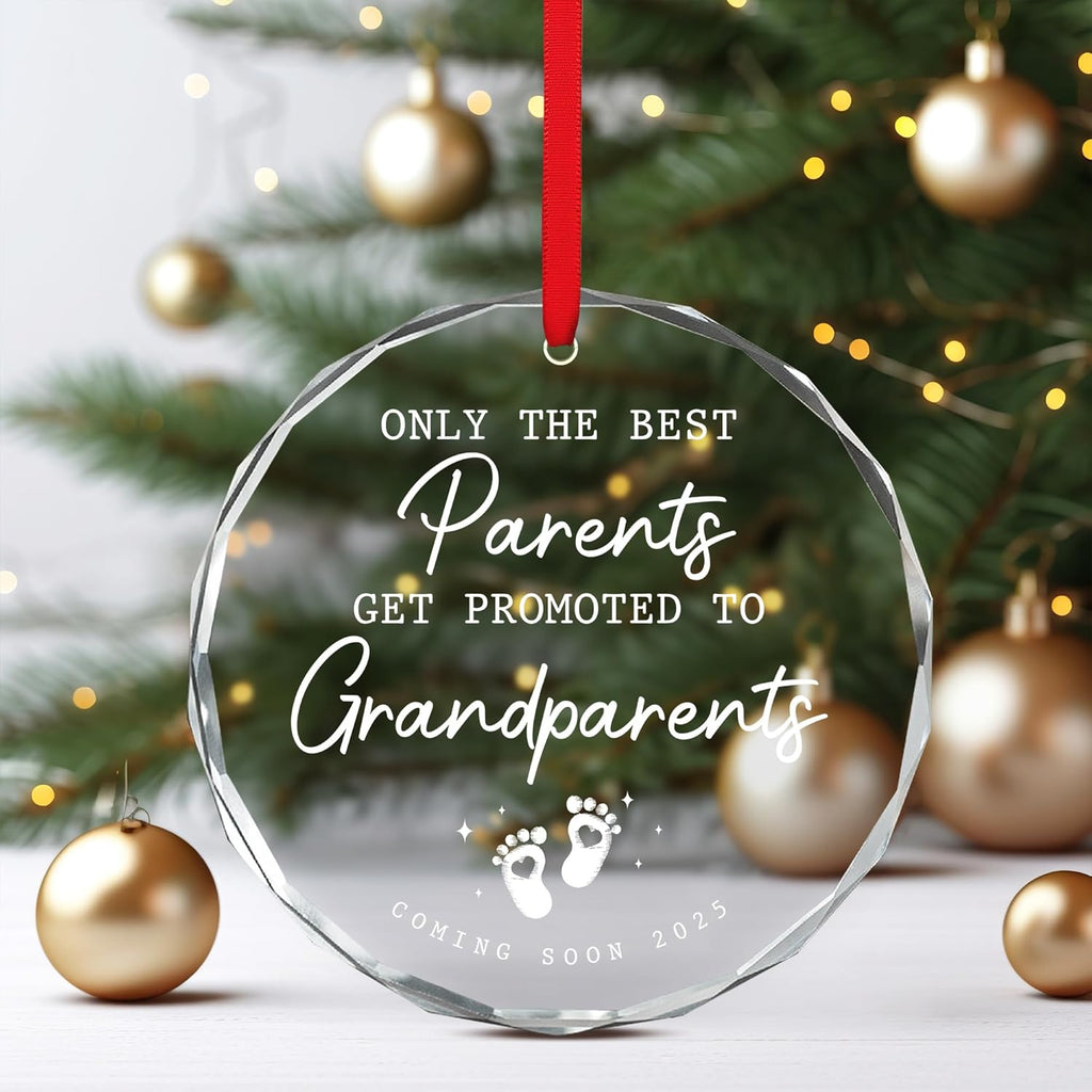 OASSIE Pregnancy Announcement for Grandparents - Christmas Ornaments 2025, Promoted to Grandpa, Grandma, First Time Grandma, Grandpa Gifts for Grandparents - Christmas Decorations Glass Ornaments