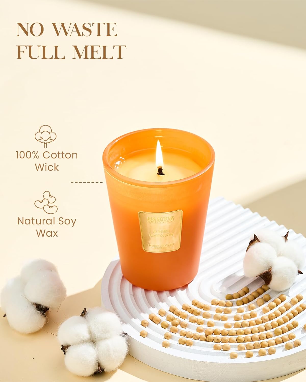 M&SENSE Sunset Mandarin Scented Natural Soy Wax Candle, 14.1oz 60 Hours Long Lasting Slow Burning Candles for Home Decor, Aromatherapy Candle for Stress Relief