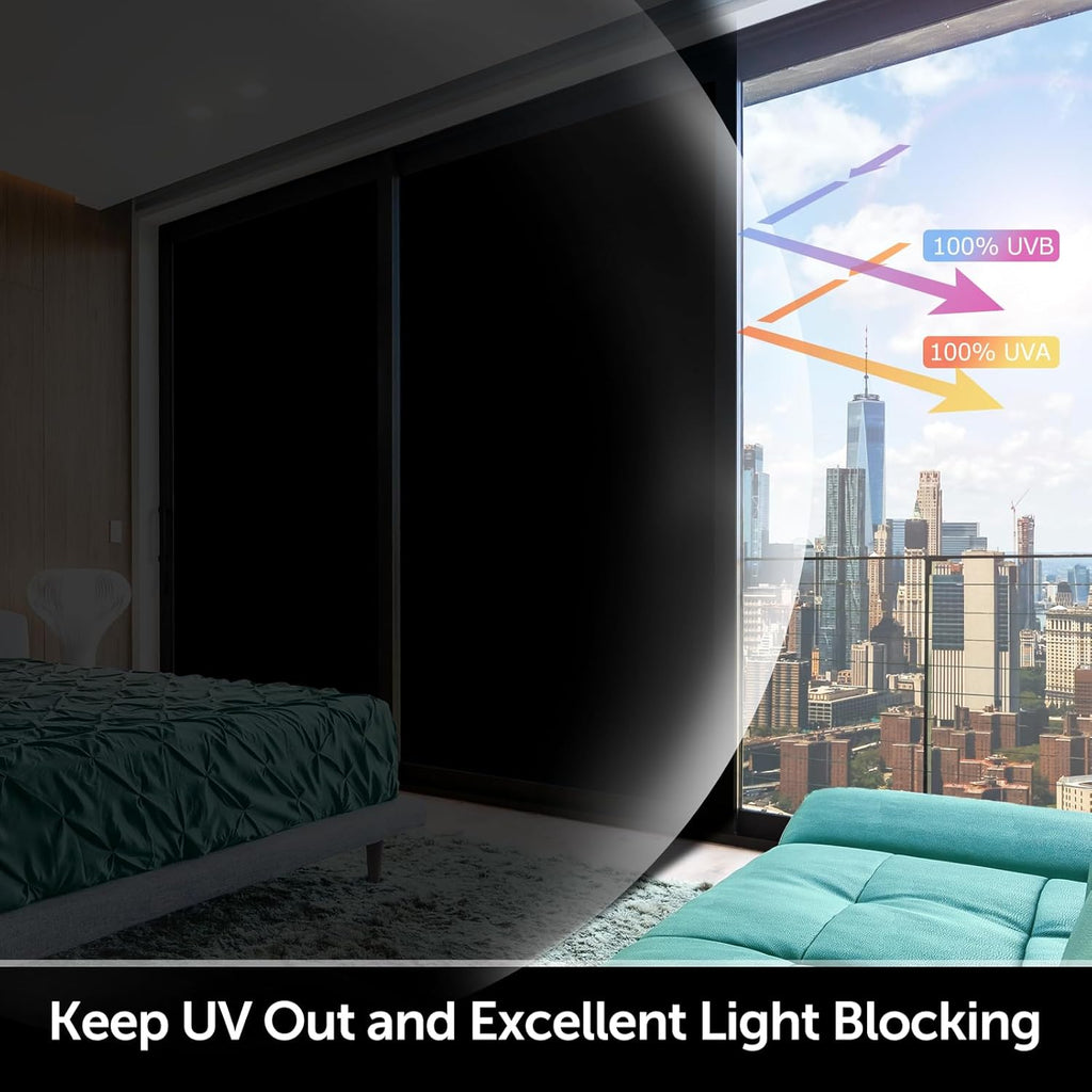 HIDBEA Mirror Blackout Window Film,100% Light Blocking Room Darkening Window Privacy Film,Mirror Glass Window Film Heat Control,Removable Window Cover Tint for Day Sleep(Mirror Black,29.5in x 6.5ft)