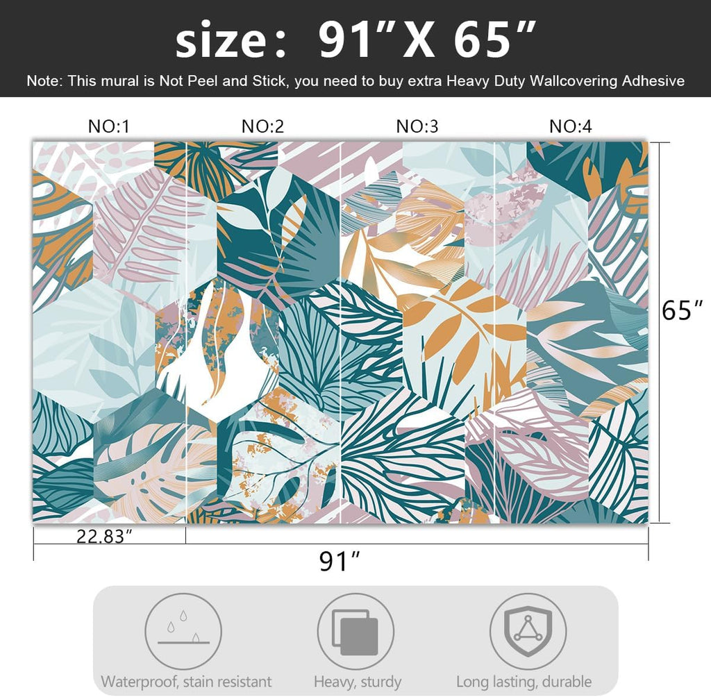 -Abstract Geometry Botanical Banana Leaf Fabric Wallpaper Living Room Bedroom Bathroom Tropical Plant Leaf Wall Mural- 91"x65"（ not Peel and Stick）