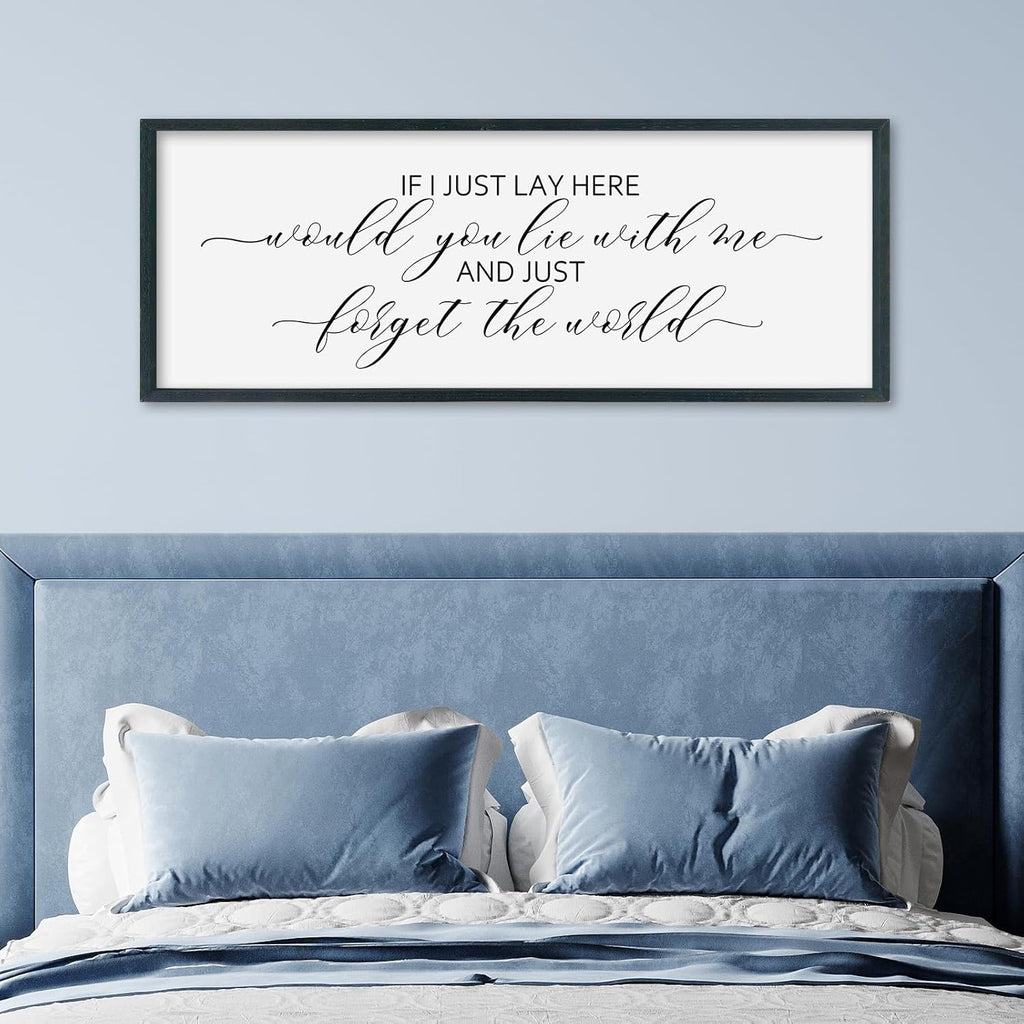SRSZHIYUE If I Lay Here Would You Lie With Me Sign Bedroom Wall Decor Art 32"×12" Large Wood Framed Wall Hanging (Black)