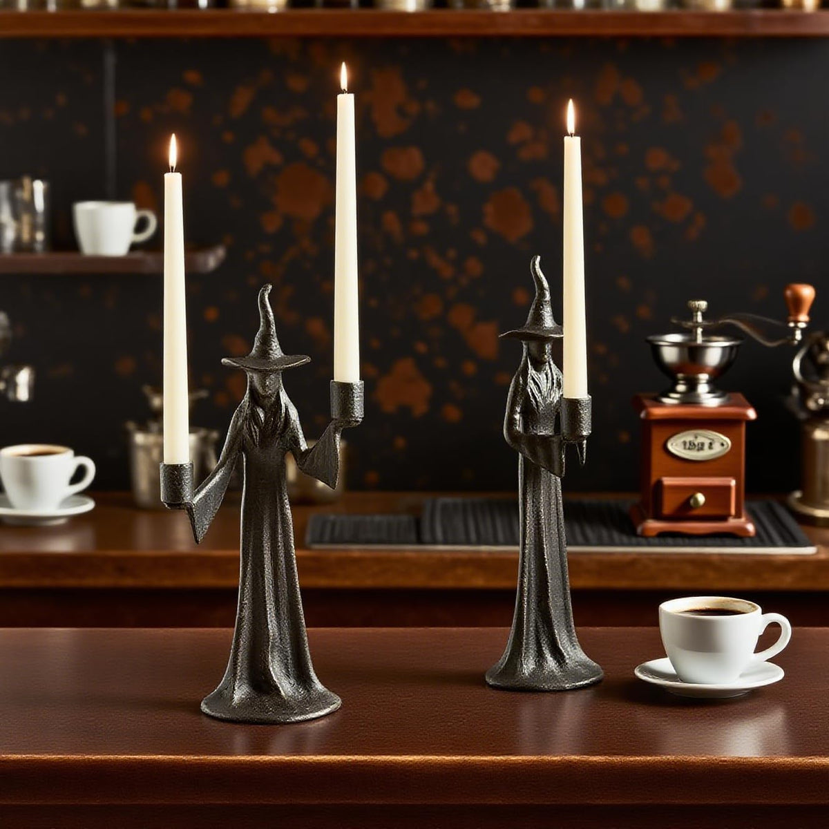Halloween Witch Candle Holder,Handmade Black Witchs Statue, for Placement in The Table, Witch Halloween Decorations, Window Display