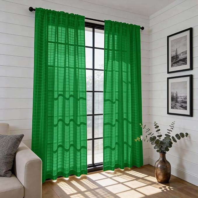 SpaceDresser Check Sheer Curtains 96 Inches Long - Image 6