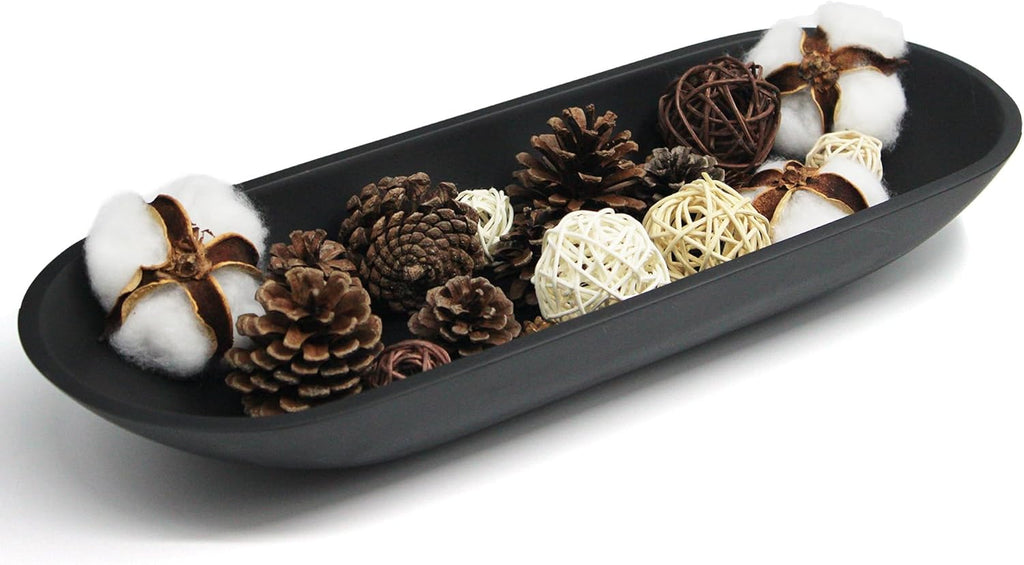 Large Decorative Bowl for Home Decor - Long Dough Bowl with Anti Slip Base for Table Centerpieces - Black Minimalist Design Dough Decor Bowl for Coffee Table, Dining Table Centerpiece