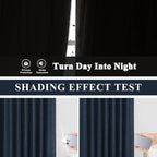 Vision Home Navy Blue Pinch Pleated Full Blackout Curtains Linen Blended Room - Image 5