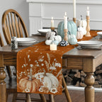 Artoid Mode Orange Pumpkins Leaves Flowers 210 GSM Fall Table Runner, Seasonal Autumn Kitchen Dining Table Decoration for Home Party Decor 13x60 Inch