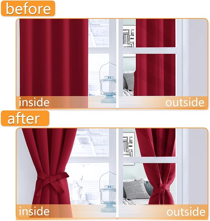 RV Blackout Curtains for Bedroom, 52 x 36 Inches Long Christmas Red | Thermal - Image 4