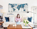 Elixart Wall Art for Living Room Office Wall Decor Pictures for Bedroom World Map Art Large Kitchen Decor 48"X24" Motivational Painting for Dining Room Wall Decorations