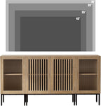Farmhouse TV Stand for TVs up to 70 Inch, Entertainment Center TV Console with Storage Cabinets and Glass Doors,Media Console for Living Room,Oak