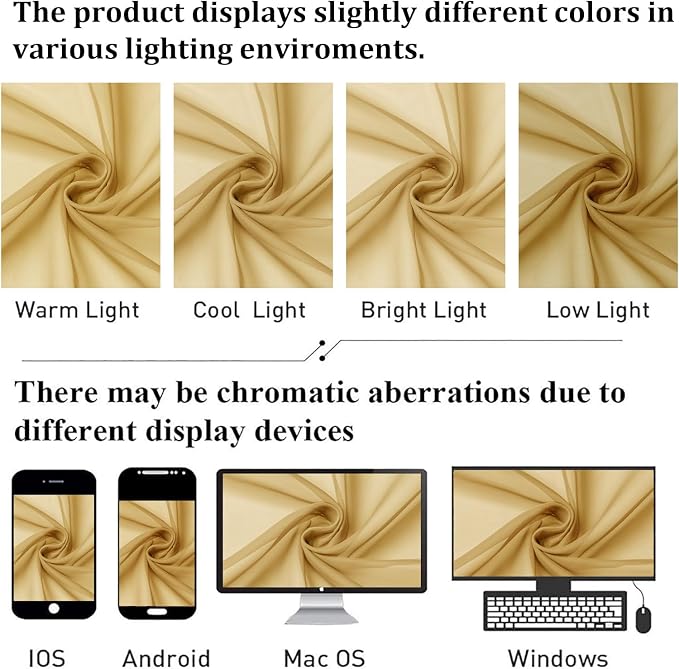 Gold Sheer Curtains 84 Inches Long 2 Panels, Light Filtering Airy Voile Window - Image 7