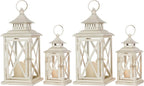 NEEDOMO Lanterns Decorative Outdoor&Indoor, Set of 4 (14"&10") Beige Metal Lantern Decor with Glass, Candle Holder for Porch, Patio, Garden, Balcony, Wedding, Table Centerpiece