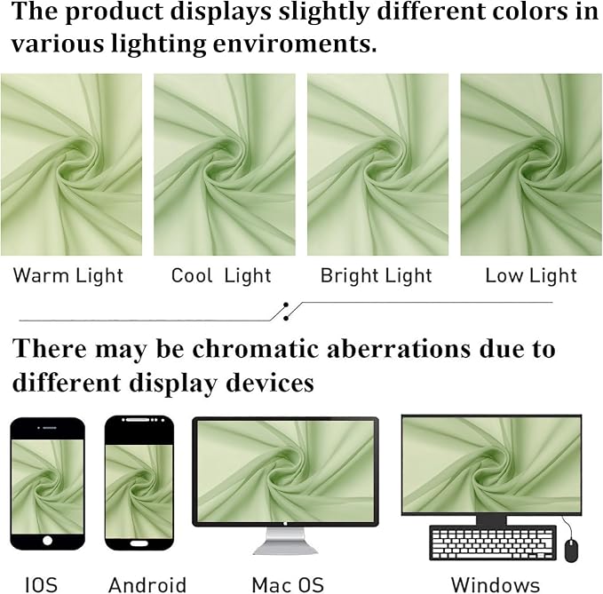 Light Green Sheer Curtains 96 Inches Long 2 Panels, Modern Light Filtering - Image 7