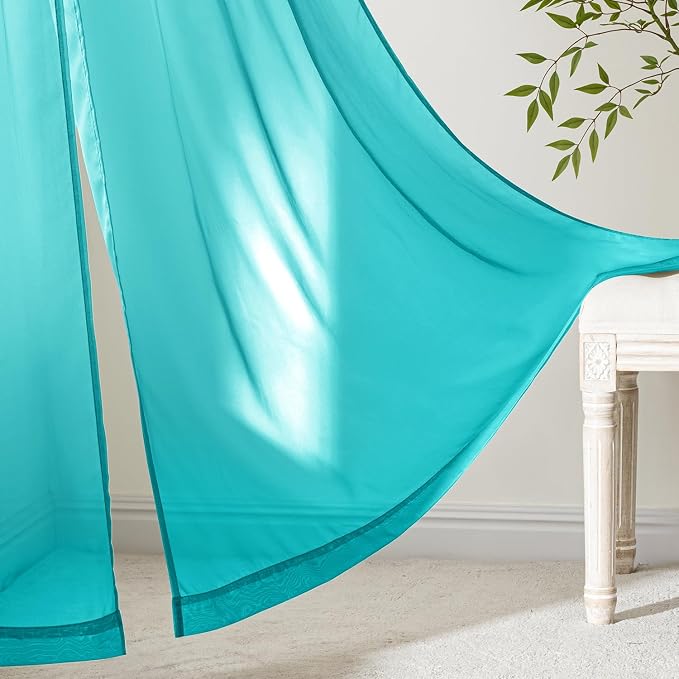 MIULEE Turquoise Sheer Curtains 72 Inches Long 4 Panels 42 x 72 Inches | Light - Image 6