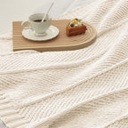 Amélie Home Chenille Knit Throw Blanket for Couch, Chevron Texture Decorative Soft Blanket for Sofa, Bed & Chair, 60"x80", Ivory