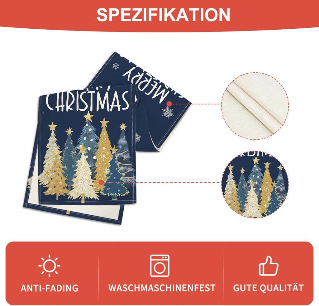 Artoid Mode Xmas Trees Snowflakes Blue Merry Christmas Table Runner, Winter Seasonal Kitchen Dining Table Decoration for Home Party Decor 13x72 Inch