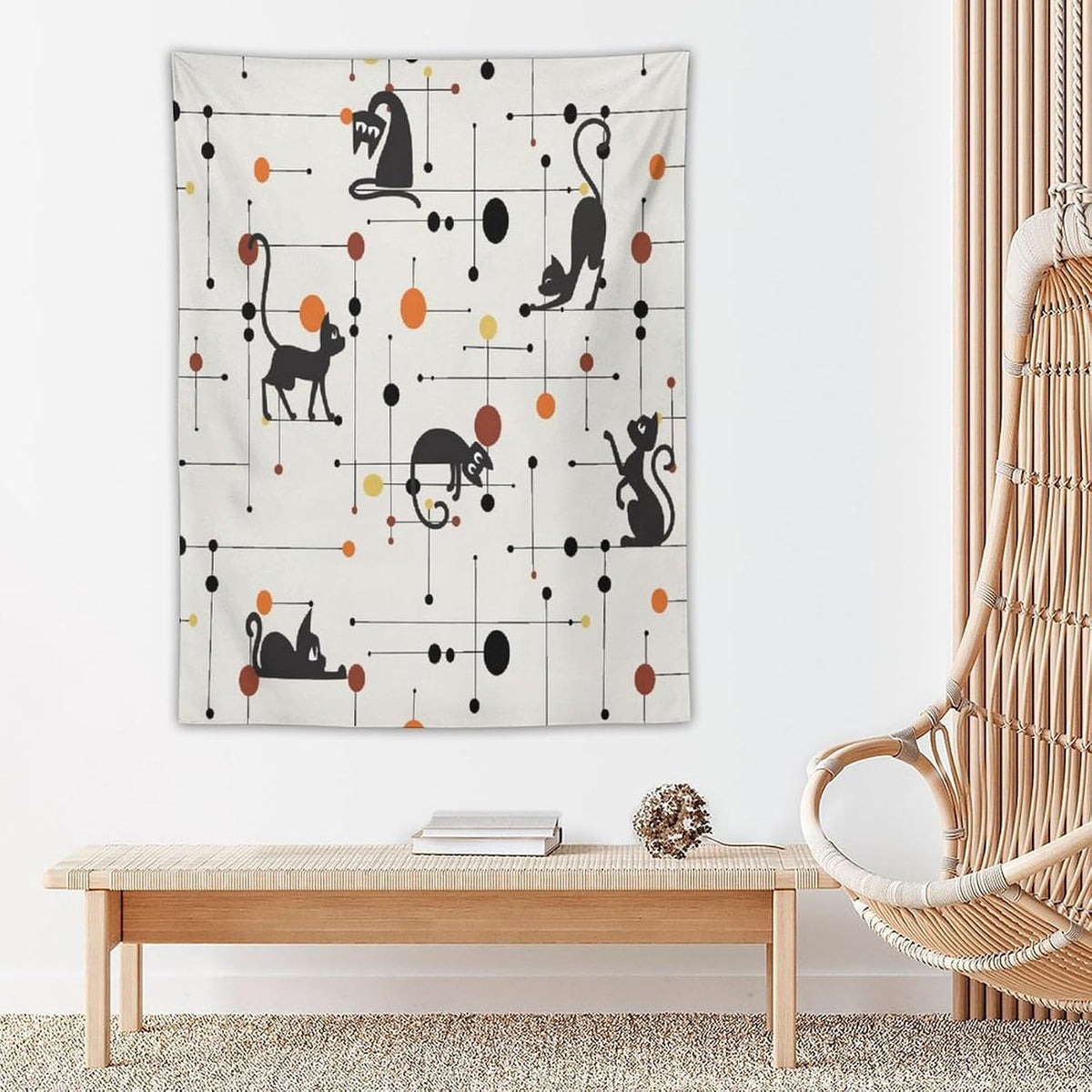 ICMOLYYENLO Abstract Cat Tapestry, Medieval Abstract Atomic Star Cat Vintage Home Wall Hanging Art Tapestry for Bedroom Living Room Dormitory 40x60 Inch
