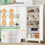 Metal Pantry Cabinet with 2 Doors and Adjustable Shelves - 71" Kitchen Storage Cabinet with Gold Handles - Versatile Storage for Kitchen, Bathroom, Dining Room, Utility Room - White