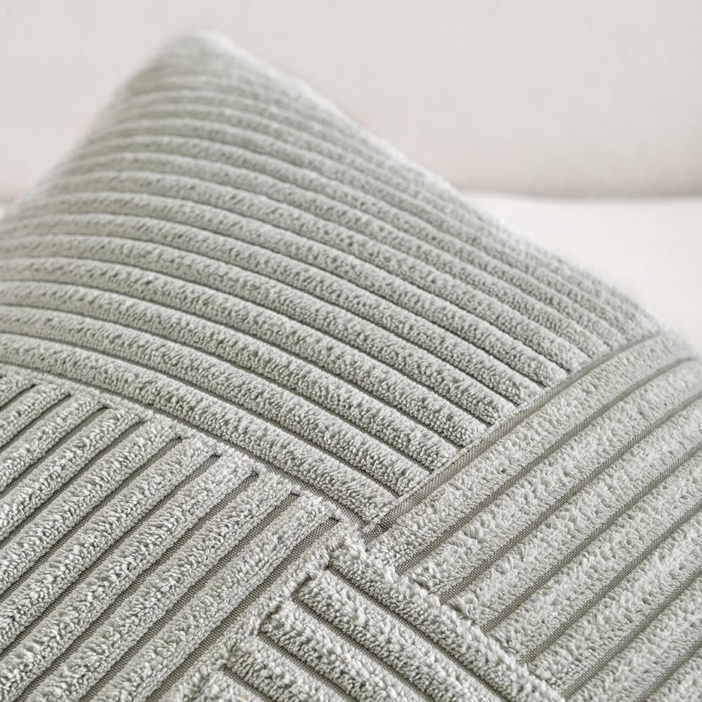 Fancy Homi 2 Packs Grey Decorative Throw Pillow Covers 16x16 Inch for Living Room Couch Bed Sofa, Rustic Farmhouse Boho Home Decor, Soft Corss Patchwork Corduroy Textured Square Cushion Case 40x40 cm