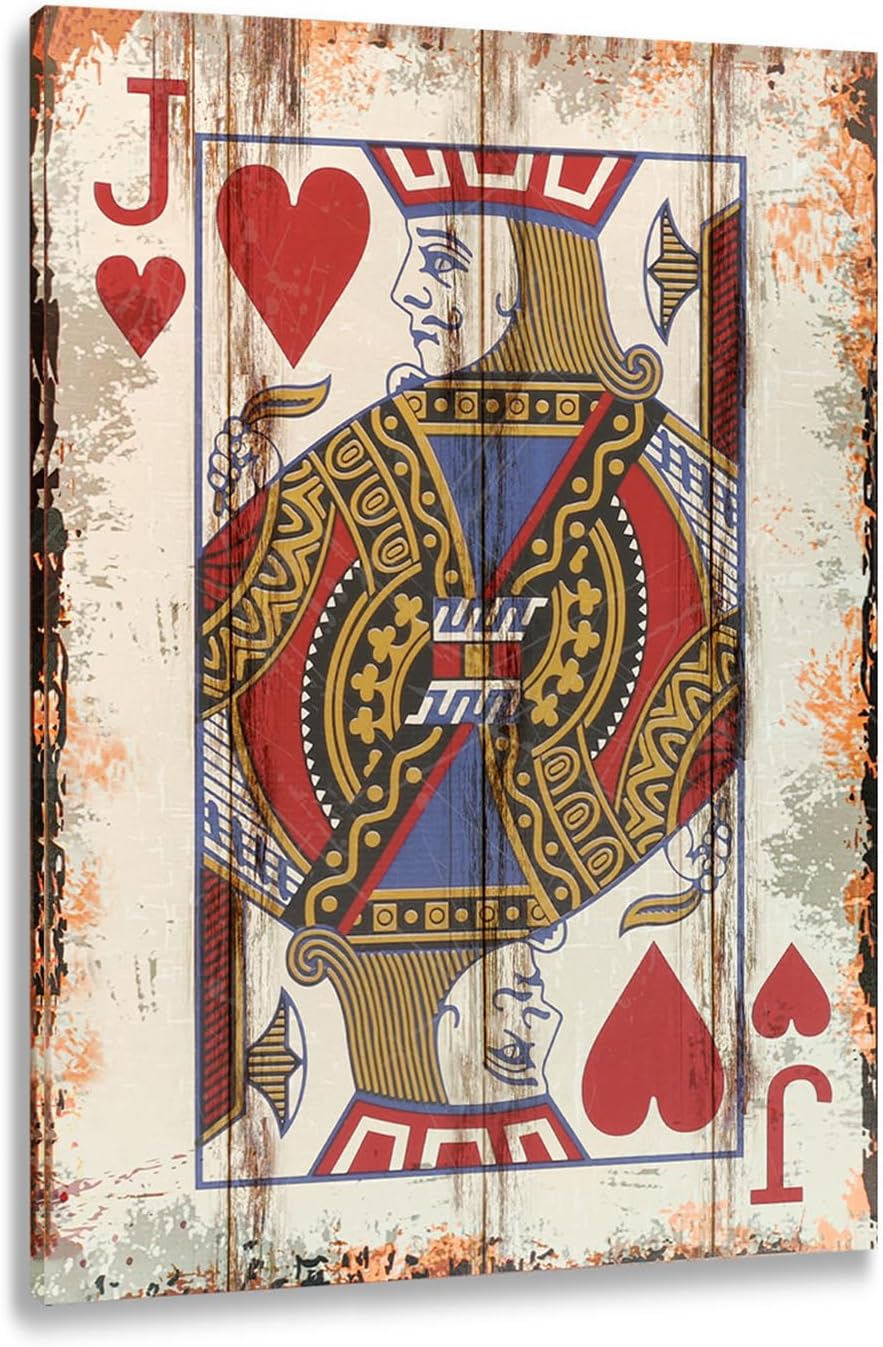 TREEPERI Poker Canvas Wall Art Print Jack of Hearts Game Room Wall Art Print Wall Decor Prints Poster With Framed Wooden Frame