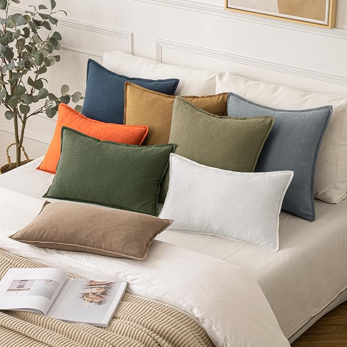 MIULEE Decorative Linen Pillow Covers 18x18 Inch Deep Blue | Boho Farmhouse​ - Image 5