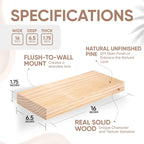 Homeforia Wood Floating Shelf 16 inch, High End Solid Natural Wood 16inch Floating Shelves for Wall Mounted, Unfinished Wooden Small Floating Shelves, Heavy Duty Bracket, 16 X 6.5 X 1.75 in, Set of 2