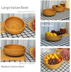 Hadewoven Round Rattan Fruit Basket Wicker Food Tray Weaving Storage Holder Dinning Room Bowl, 9 Inch Woven Bread Basket Key Bowls with 3.5”Wall for Table, Countertop (Medium 8.66")