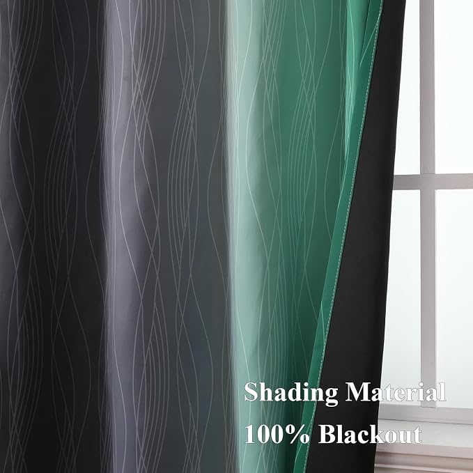 Black and Green Ombre Blackout Curtains 45 Inches Long | Gradient Color Curtains - Image 5
