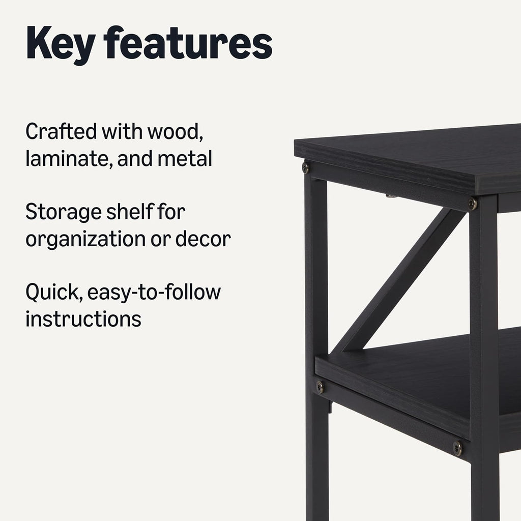 Amazon Basics Rectangular Console Table with Storage Shelf, Steel Frame, 39x31x11.8 in, Black