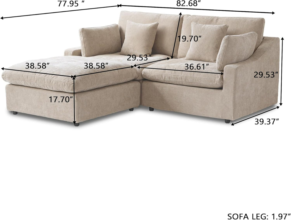 JACH Sectional Couches for Living Room, Cloud Sectional Couch with Deep Seat, Love Seat Modular Sofa with Chaise Ottoman, Covers Removeable & Washable, Sofas Furniture for Living Room, Khaki