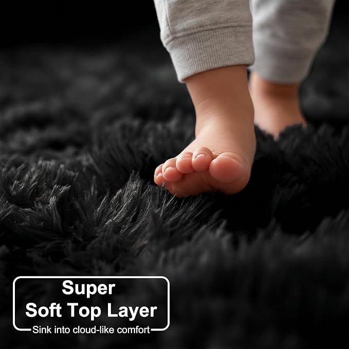 Amdrebio Black Shag Kids Area Rug 5x8 - Image 2