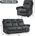 EBELLO 2 Pieces Reclining Couch Furniture Set for Living Room, 1 Seat Power Recliner and a 3 Seater Sofa, Vintage Rivet Mid-Century Design for Living Room, Grey